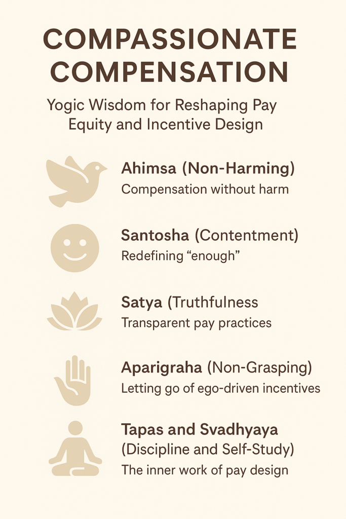 Image displaying Compassionate Compensation: Yogic Wisdom for Reshaping Pay Equity and Incentive Design.